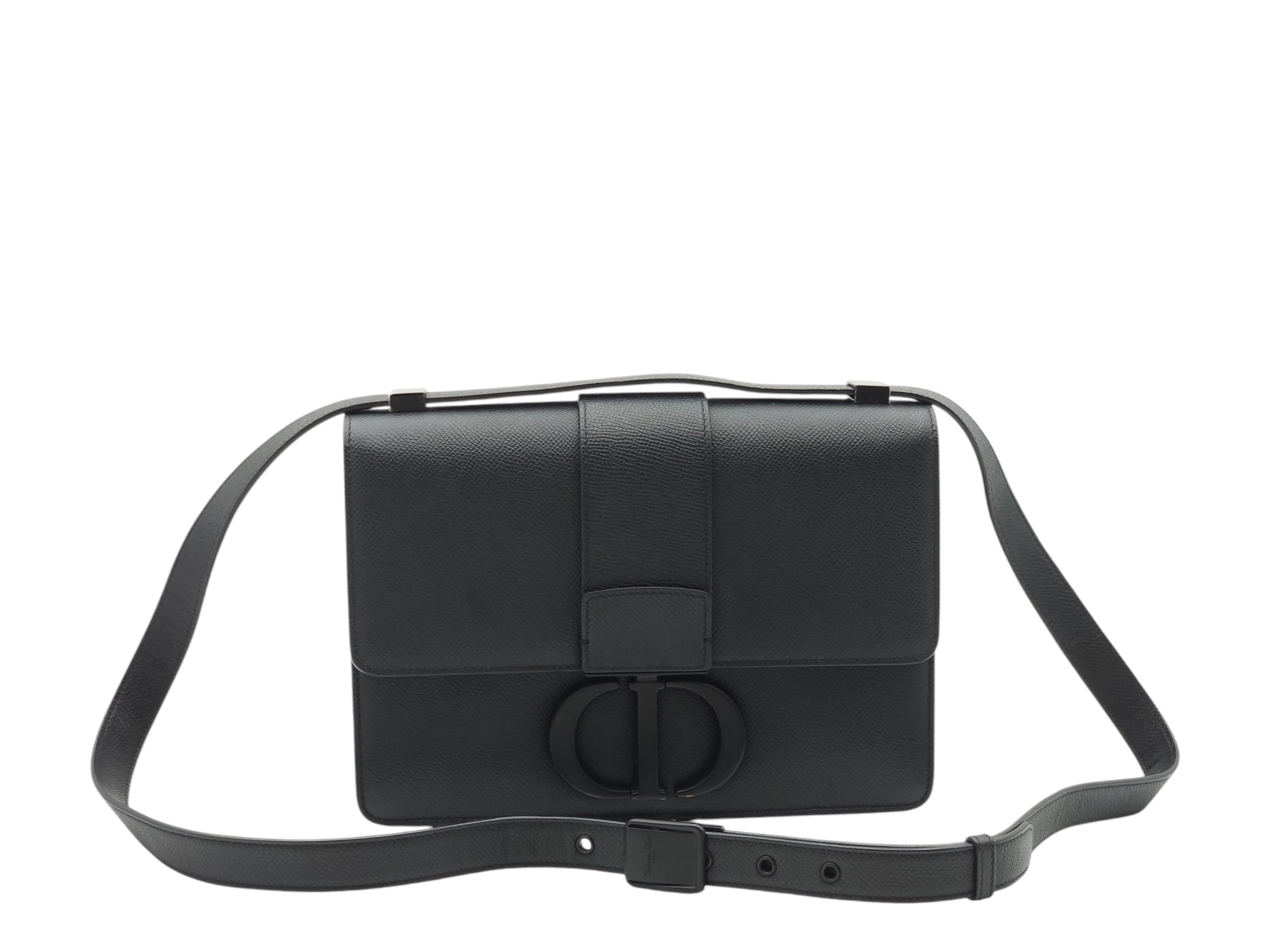 30 Montaigne Medium Black Crossbody Bag in Calfskin, Black powder coated hardware