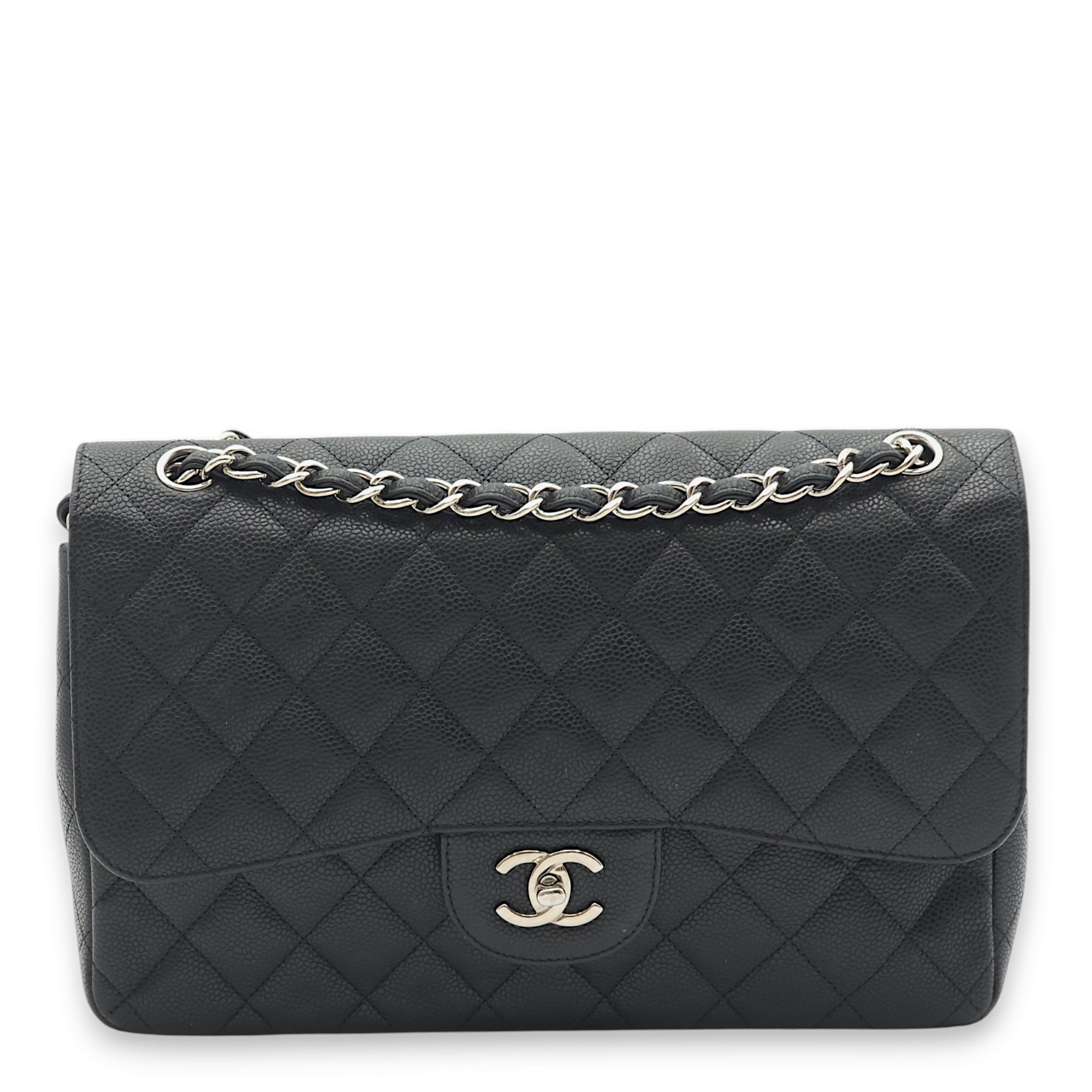 Classic Double Flap Jumbo Black Shoulder Bag in Caviar Leather, Palladium hardware