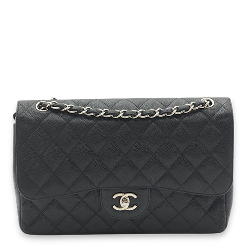 Classic Double Flap Jumbo Black Shoulder Bag in Caviar Leather, Palladium hardware