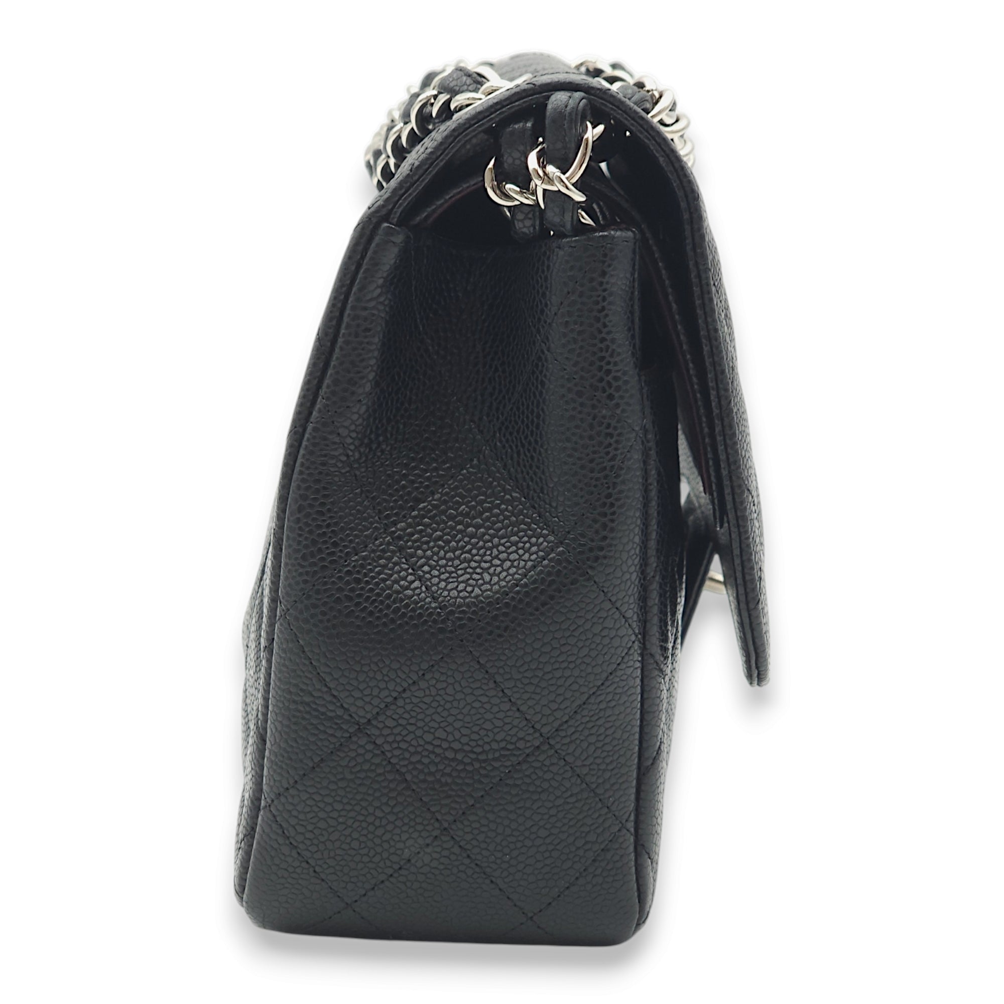 Classic Double Flap Jumbo Black Shoulder Bag in Caviar Leather, Palladium hardware