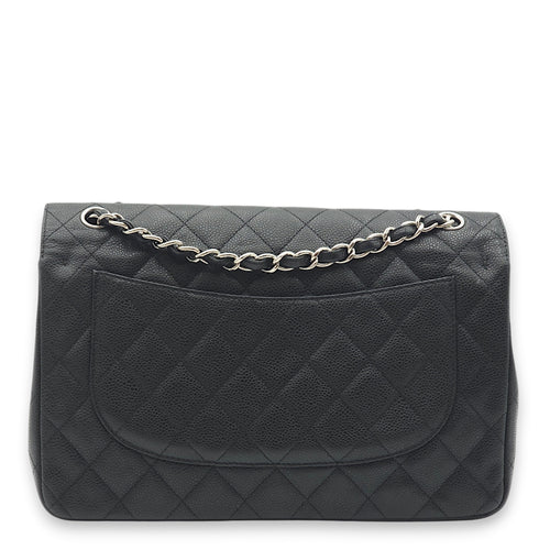 Classic Double Flap Jumbo Black Shoulder Bag in Caviar Leather, Palladium hardware