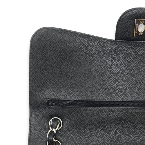 Classic Double Flap Jumbo Black Shoulder Bag in Caviar Leather, Palladium hardware