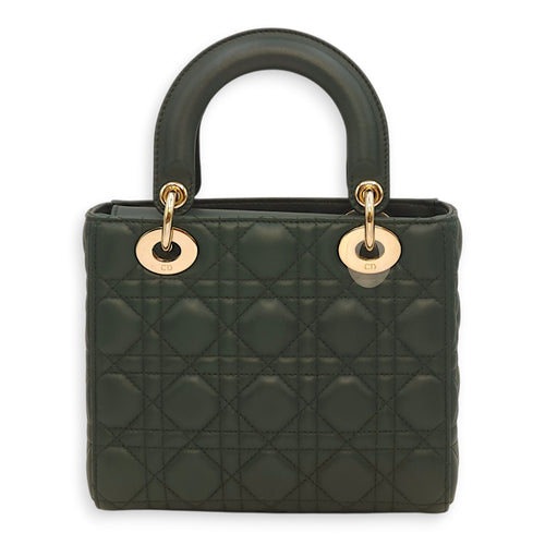 Lady Dior My ABCDIOR Dark Green Top Handle Bag in Lambskin, Gold hardware