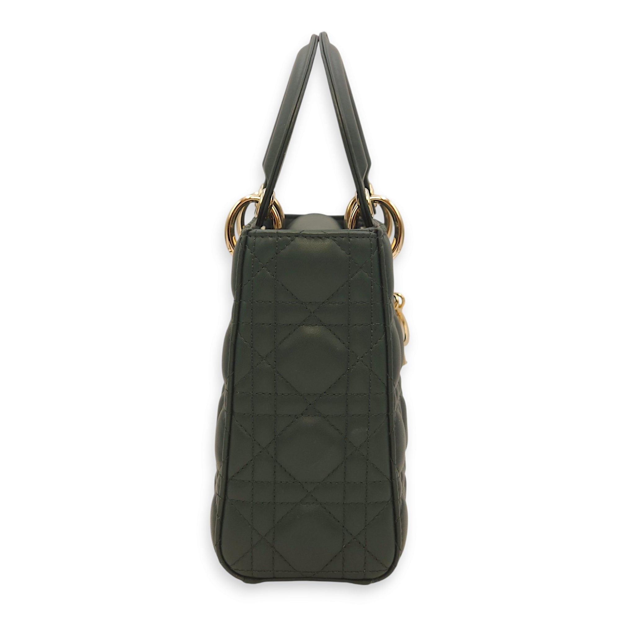 Lady Dior My ABCDIOR Dark Green Top Handle Bag in Lambskin, Gold hardware