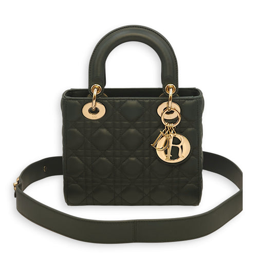 Lady Dior My ABCDIOR Dark Green Top Handle Bag in Lambskin, Gold hardware