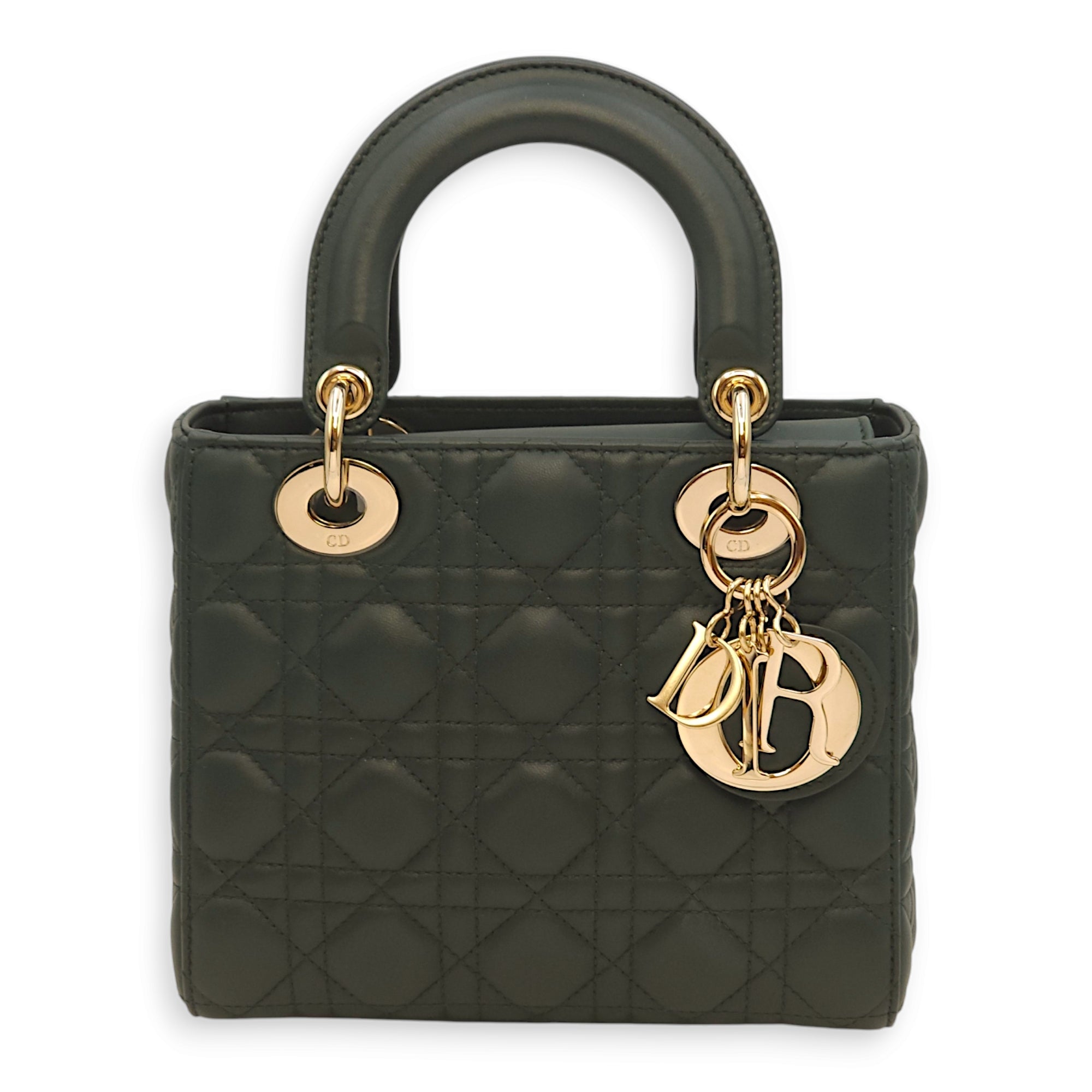 Lady Dior My ABCDIOR Dark Green Top Handle Bag in Lambskin, Gold hardware