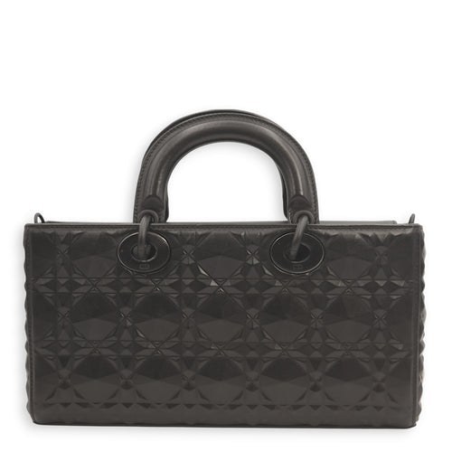 Lady D-Joy Ultramatte Black Top Handle Bag in Calfskin, Lacquered Metal hardware