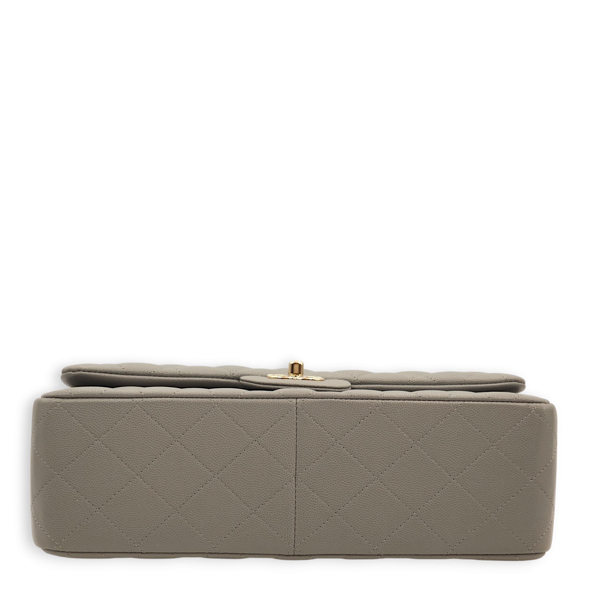 Classic Double Flap Grey Shoulder Bag in Caviar Leather, Gold hardware