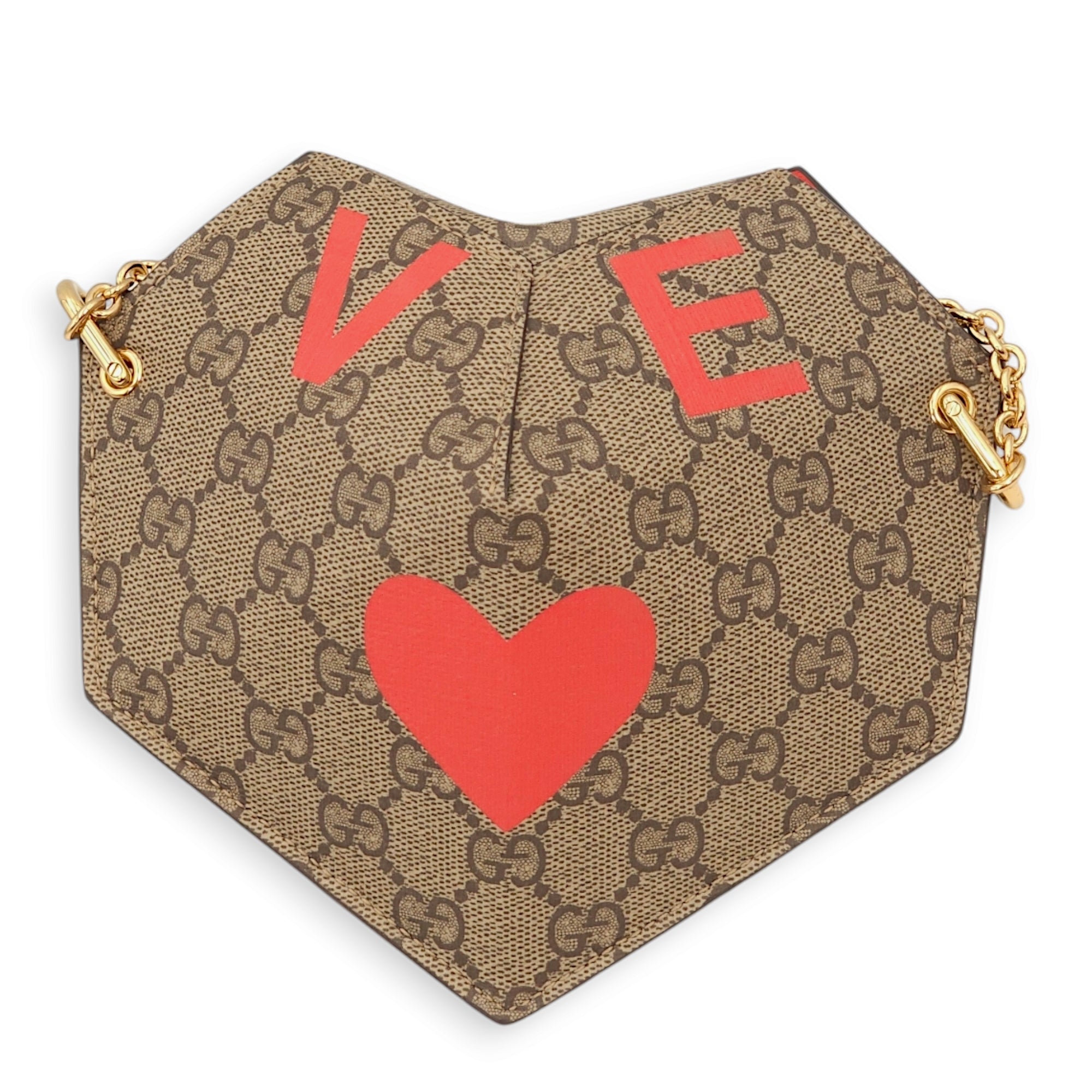 GG Supreme Valentine's Day Heart Brown Crossbody Bag in Monogram Coated Canvas, Gold hardware