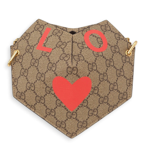 GG Supreme Valentine's Day Heart Brown Crossbody Bag in Monogram Coated Canvas, Gold hardware