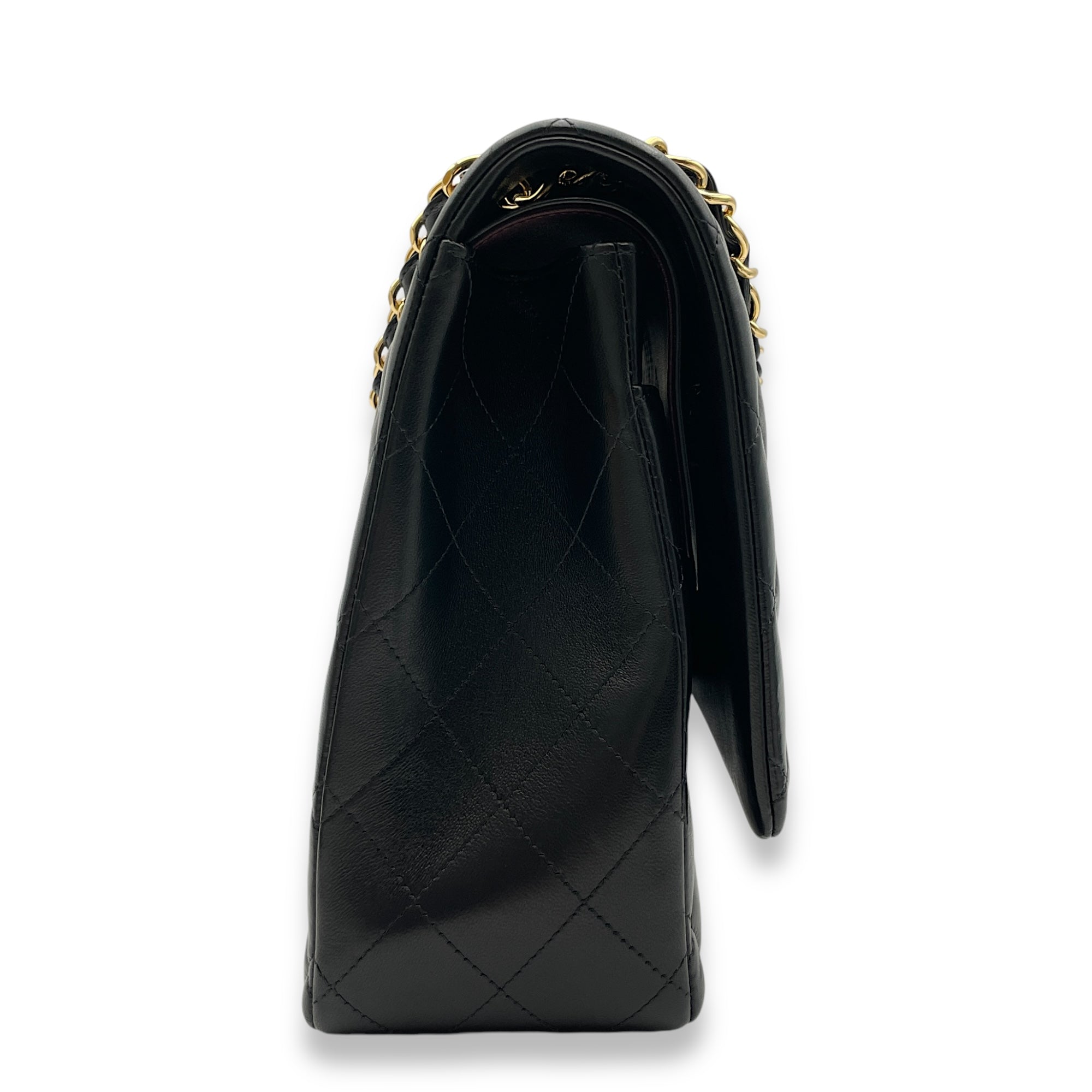 Classic Double Flap Black Shoulder Bag in Lambskin, Gold hardware