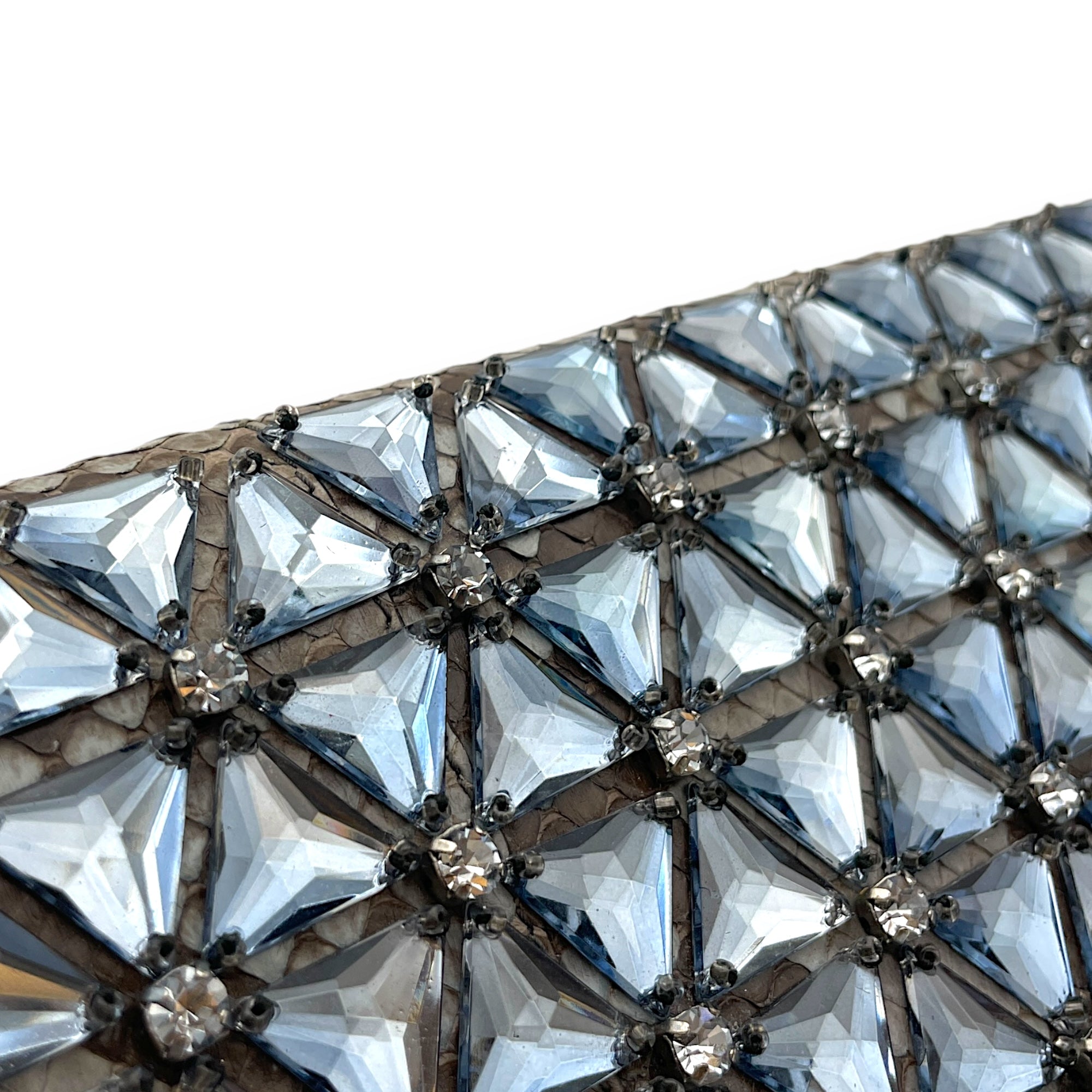 Python Crystals Brown Clutch in Python Leather, Silver hardware