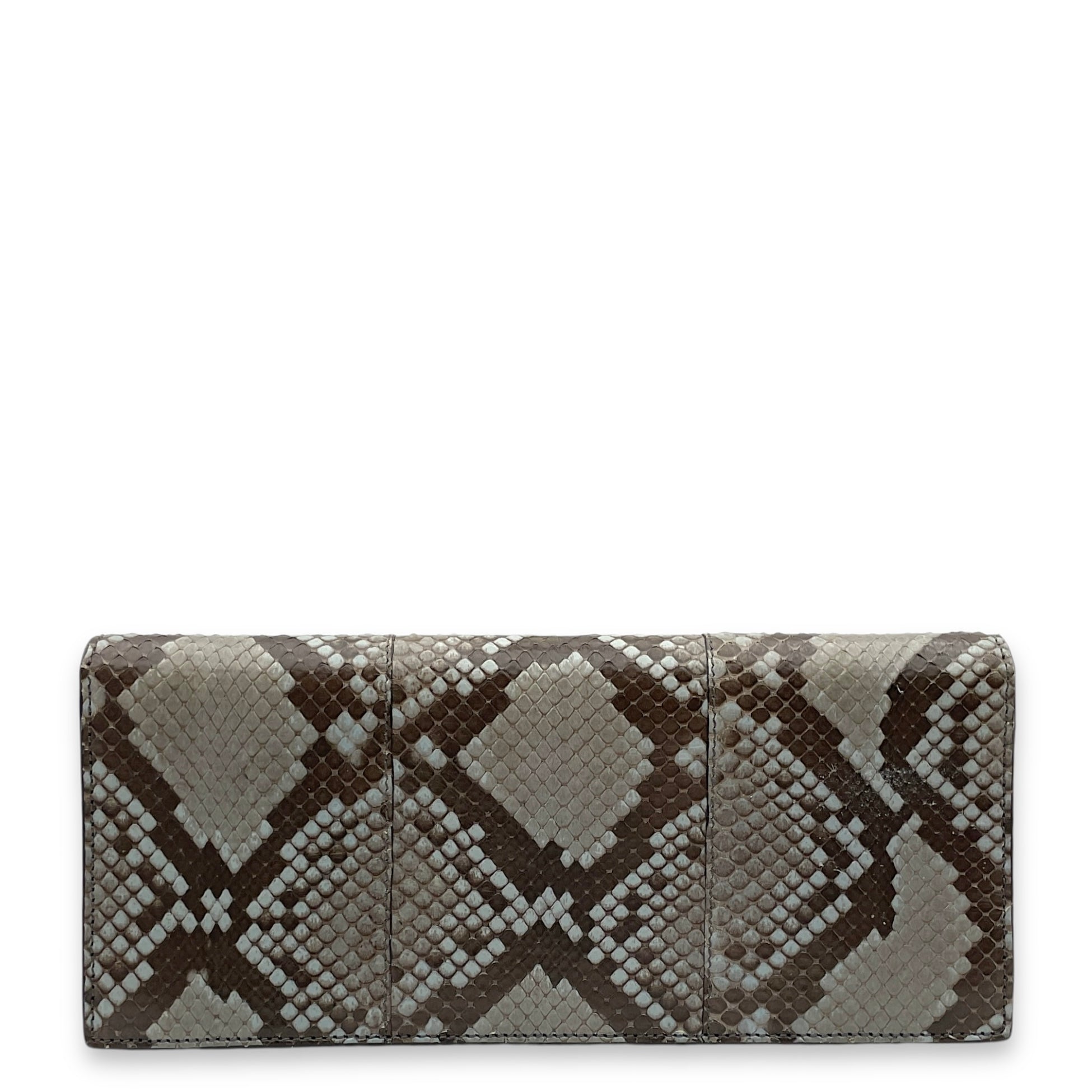 Python Crystals Brown Clutch in Python Leather, Silver hardware