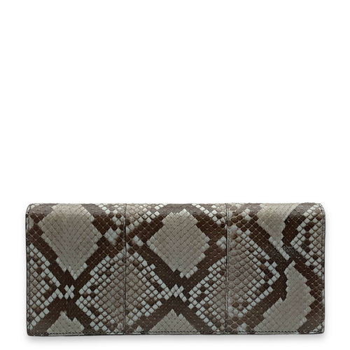 Python Crystals Brown Clutch in Python Leather, Silver hardware