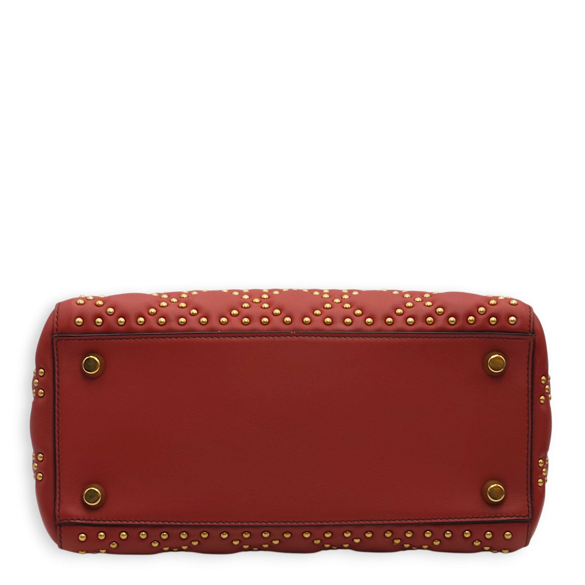 Beaded Lady Dior Red Top Handle Bag in Calfskin, Gold hardware