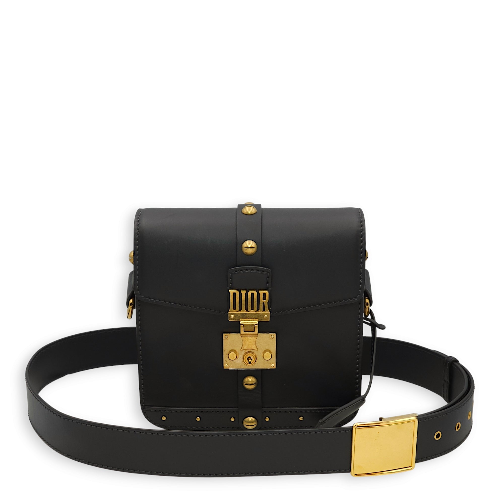 Dioraddict Square Flap Black Shoulder Bag in Calfskin, Gold hardware