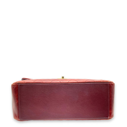 Seasonal Flap Red Top Handle Bag in Glazed Calfskin, Gold hardware