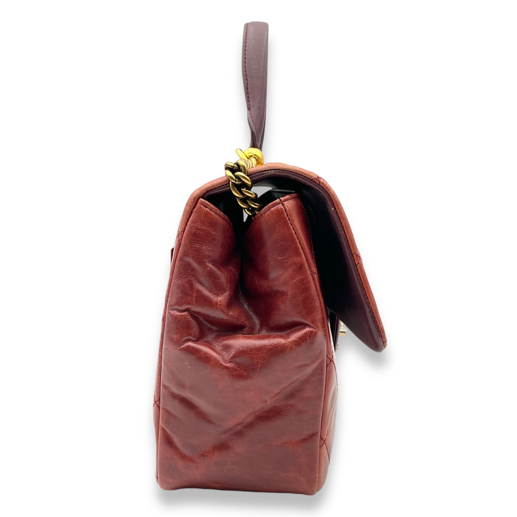 Seasonal Flap Red Top Handle Bag in Glazed Calfskin, Gold hardware