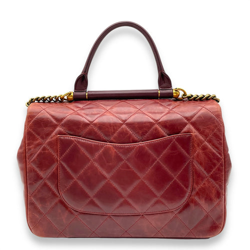 Seasonal Flap Red Top Handle Bag in Glazed Calfskin, Gold hardware