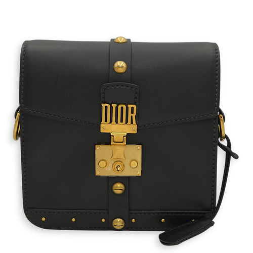 Dioraddict Square Flap Black Shoulder Bag in Calfskin, Gold hardware