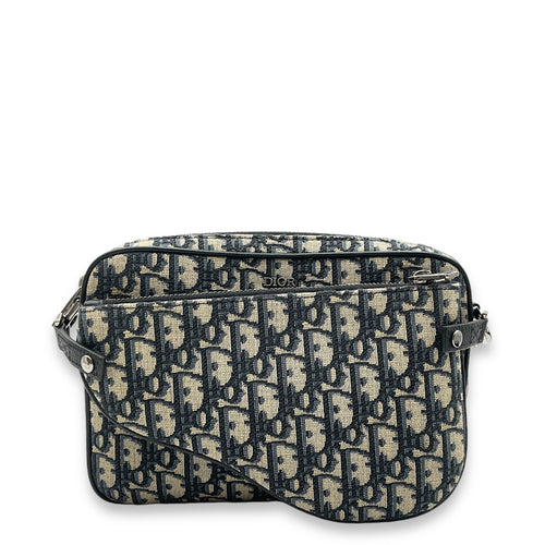 Saddle Triple Pouch Blue Oblique Crossbody Bag in Jacquard, Palladium hardware