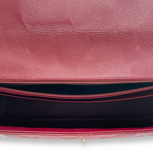 Classic Single Flap Red Shoulder Bag in Caviar Leather, Silver hardware