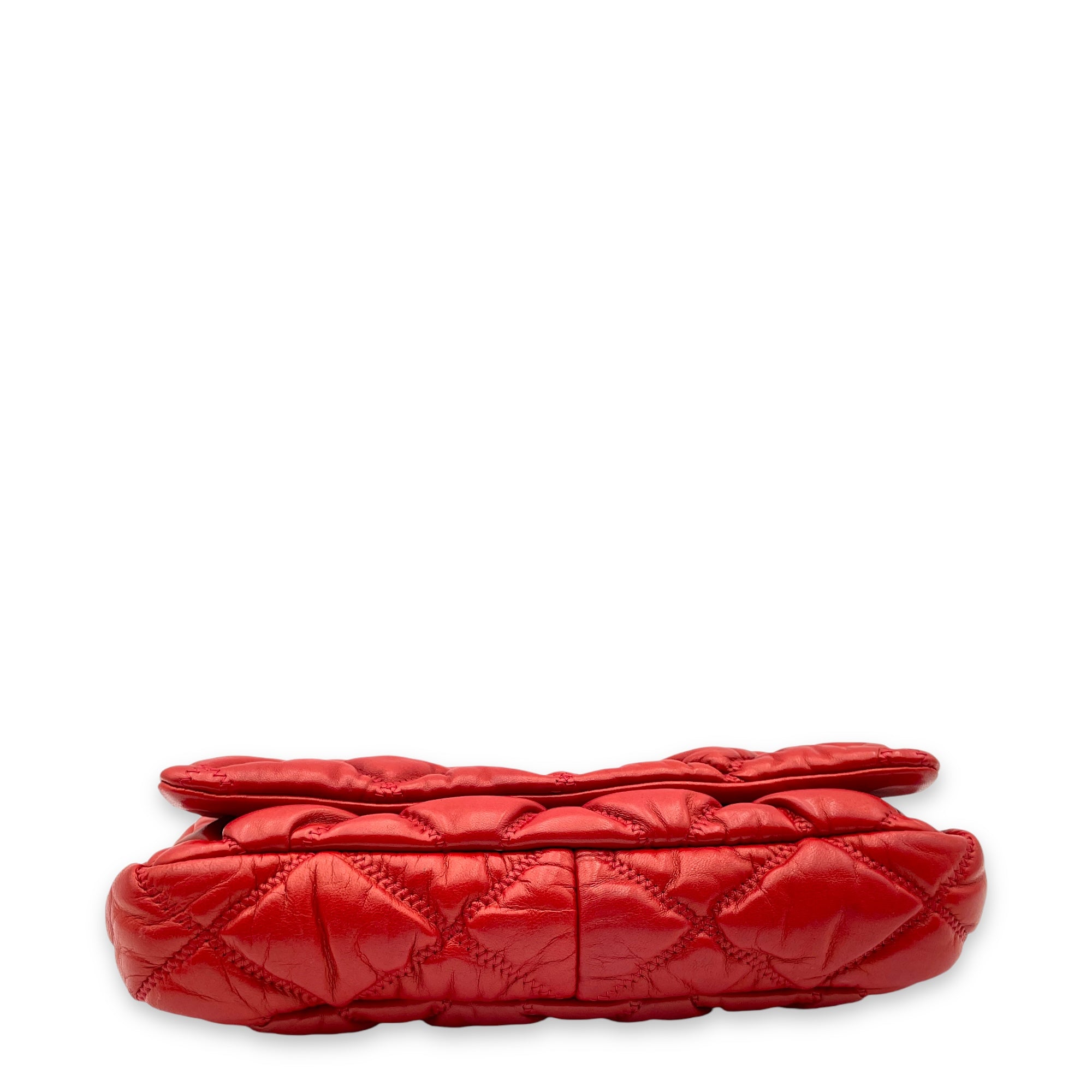 Bubble Quilt Red Shoulder Bag in Lambskin, Palladium hardware