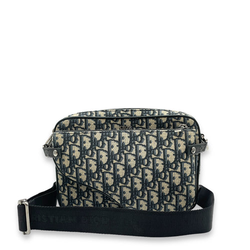 Saddle Triple Pouch Blue Oblique Crossbody Bag in Jacquard, Palladium hardware