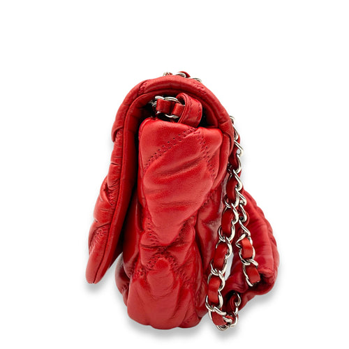 Bubble Quilt Red Shoulder Bag in Lambskin, Palladium hardware