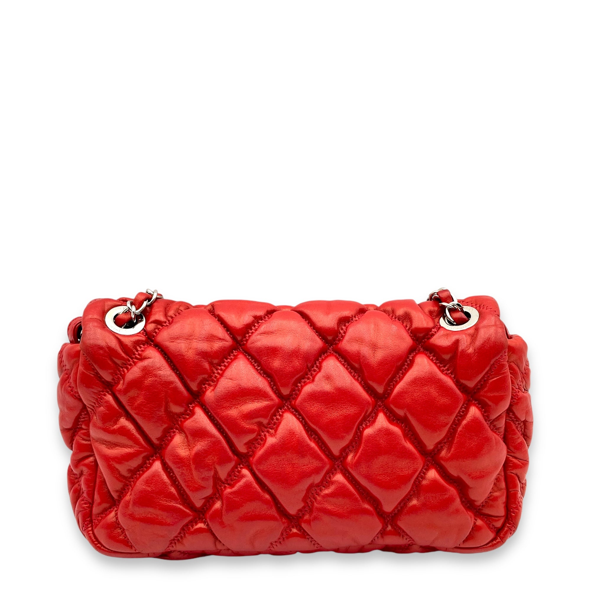 Bubble Quilt Red Shoulder Bag in Lambskin, Palladium hardware