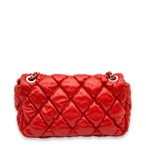 Bubble Quilt Red Shoulder Bag in Lambskin, Palladium hardware