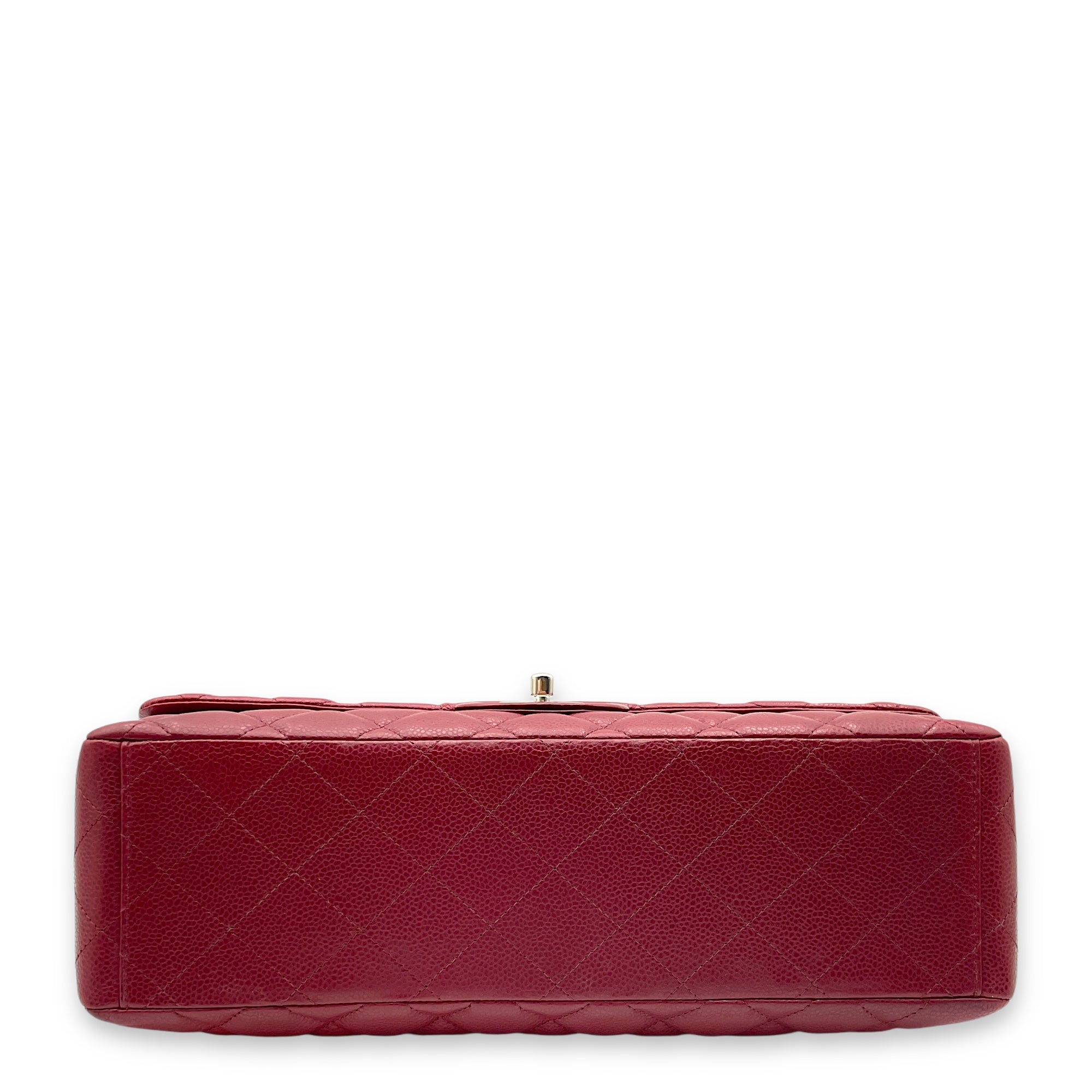 Classic Single Flap Red Shoulder Bag in Caviar Leather, Silver hardware