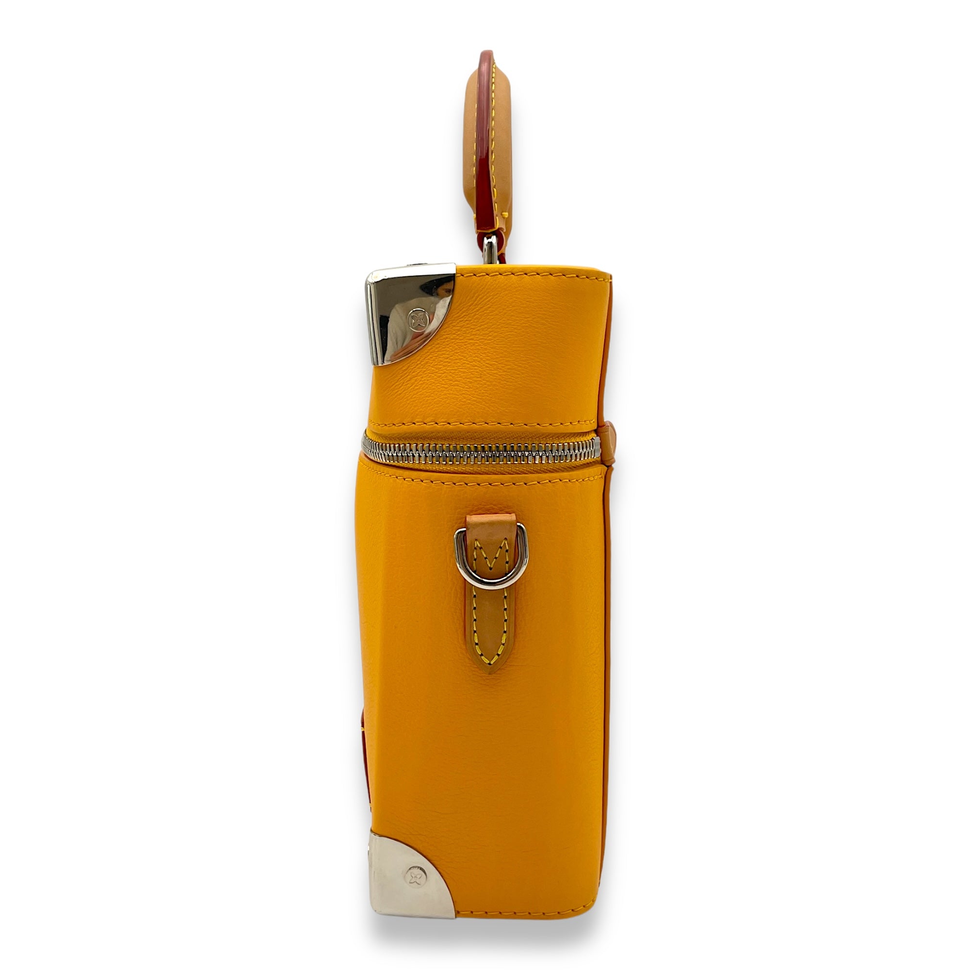 Vertical Box Trunk Yellow Top Handle Bag in Calfskin, Silver hardware