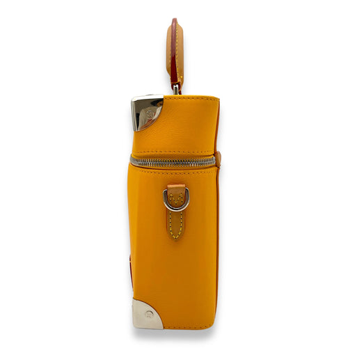 Vertical Box Trunk Yellow Top Handle Bag in Calfskin, Silver hardware