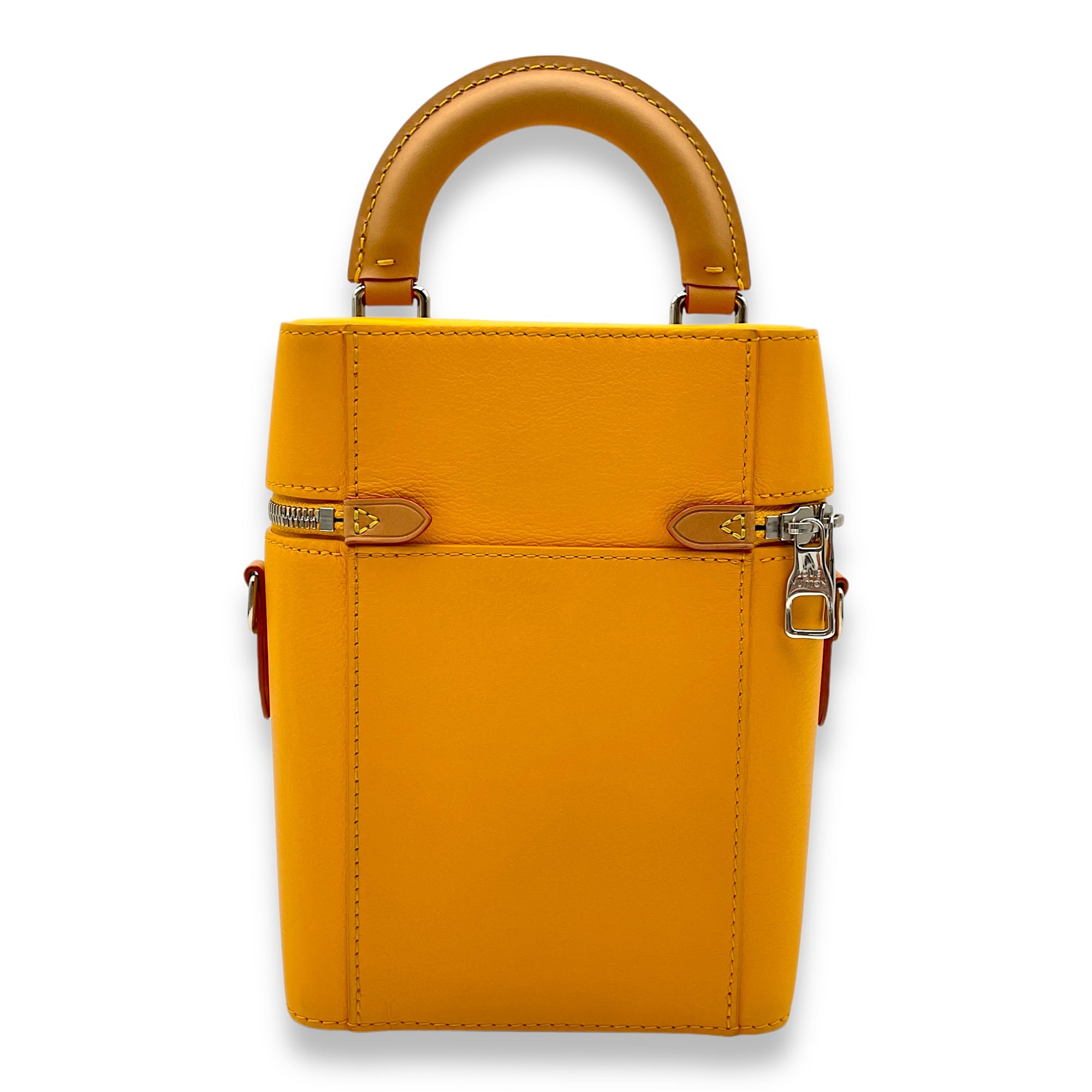 Vertical Box Trunk Yellow Top Handle Bag in Calfskin, Silver hardware