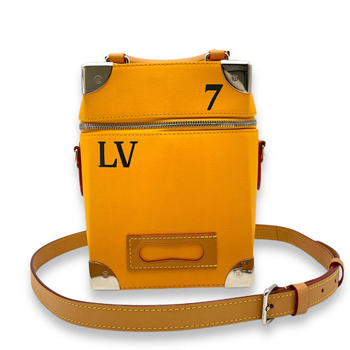 Vertical Box Trunk Yellow Top Handle Bag in Calfskin, Silver hardware