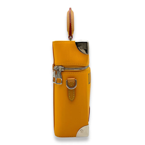 Vertical Box Trunk Yellow Top Handle Bag in Calfskin, Silver hardware