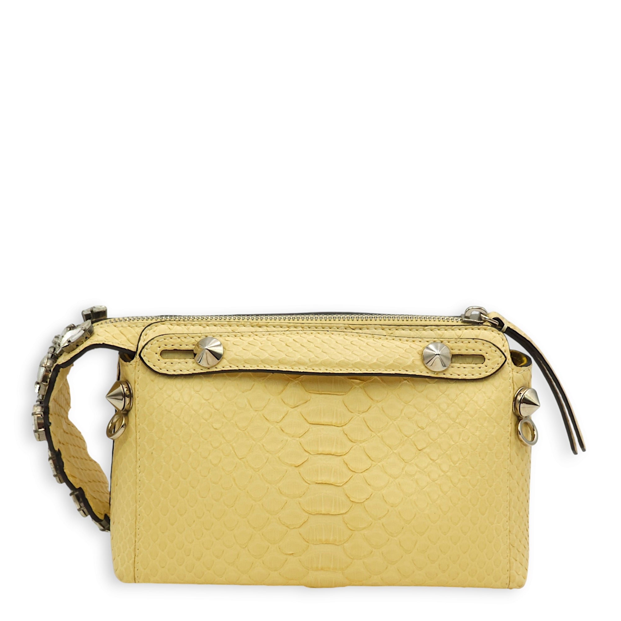 Mini By The Way Satchel with Miniature Creations Yellow Crossbody Bag in Python/Sequins/Beads/Crystals, Silver hardware