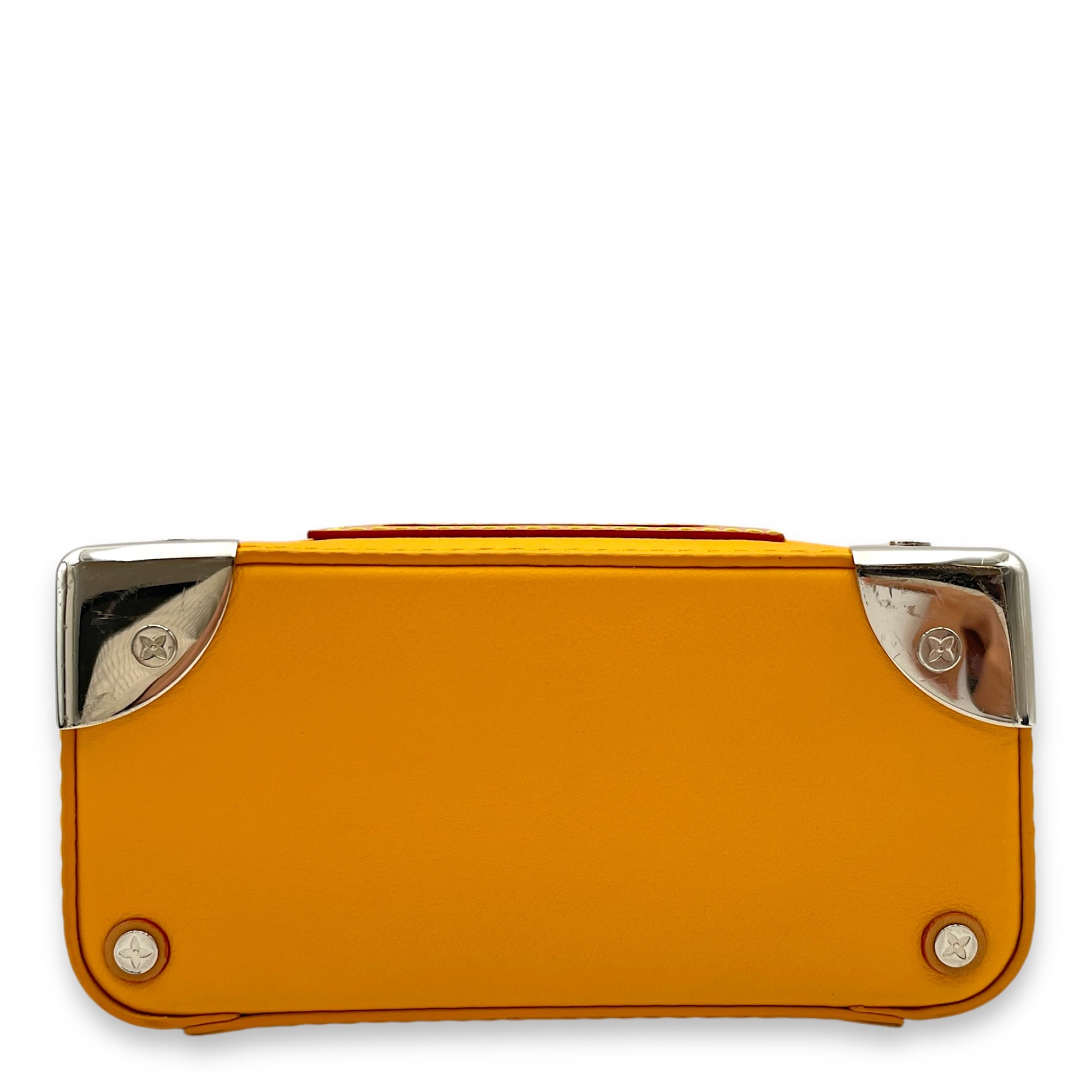 Vertical Box Trunk Yellow Top Handle Bag in Calfskin, Silver hardware