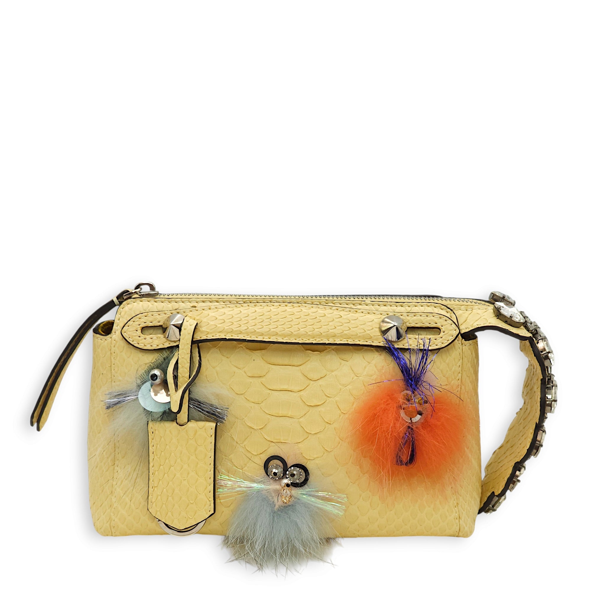 Mini By The Way Satchel with Miniature Creations Yellow Crossbody Bag in Python/Sequins/Beads/Crystals, Silver hardware