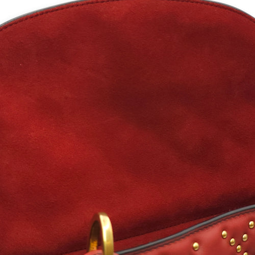 Beaded Lady Dior Red Top Handle Bag in Calfskin, Gold hardware