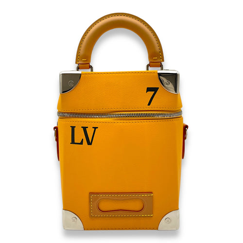 Vertical Box Trunk Yellow Top Handle Bag in Calfskin, Silver hardware