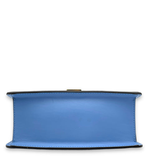 Sylvie Blue Top Handle Bag in Calfskin, Gold hardware