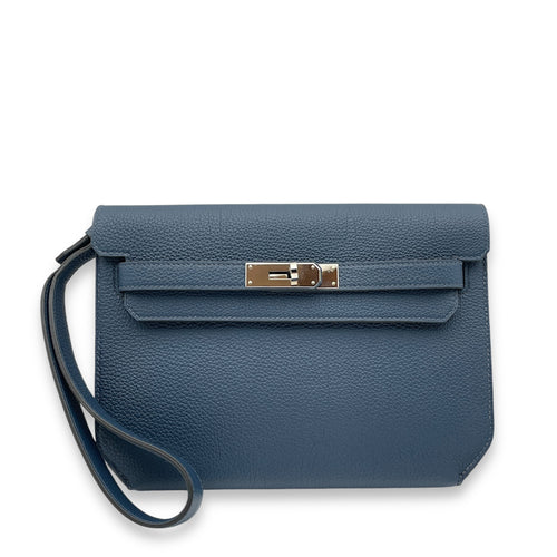 Pochette Kelly Depeches Blue De Prusse in Togo, Palladium hardware