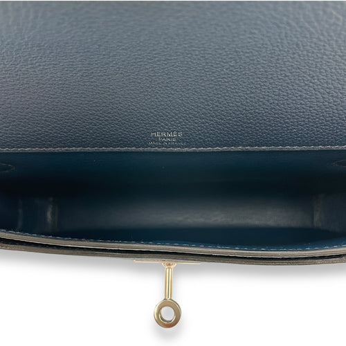 Pochette Kelly Depeches Blue De Prusse in Togo, Palladium hardware