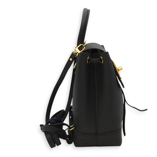 Lockme Black Backpack in Calfskin, Gold hardware