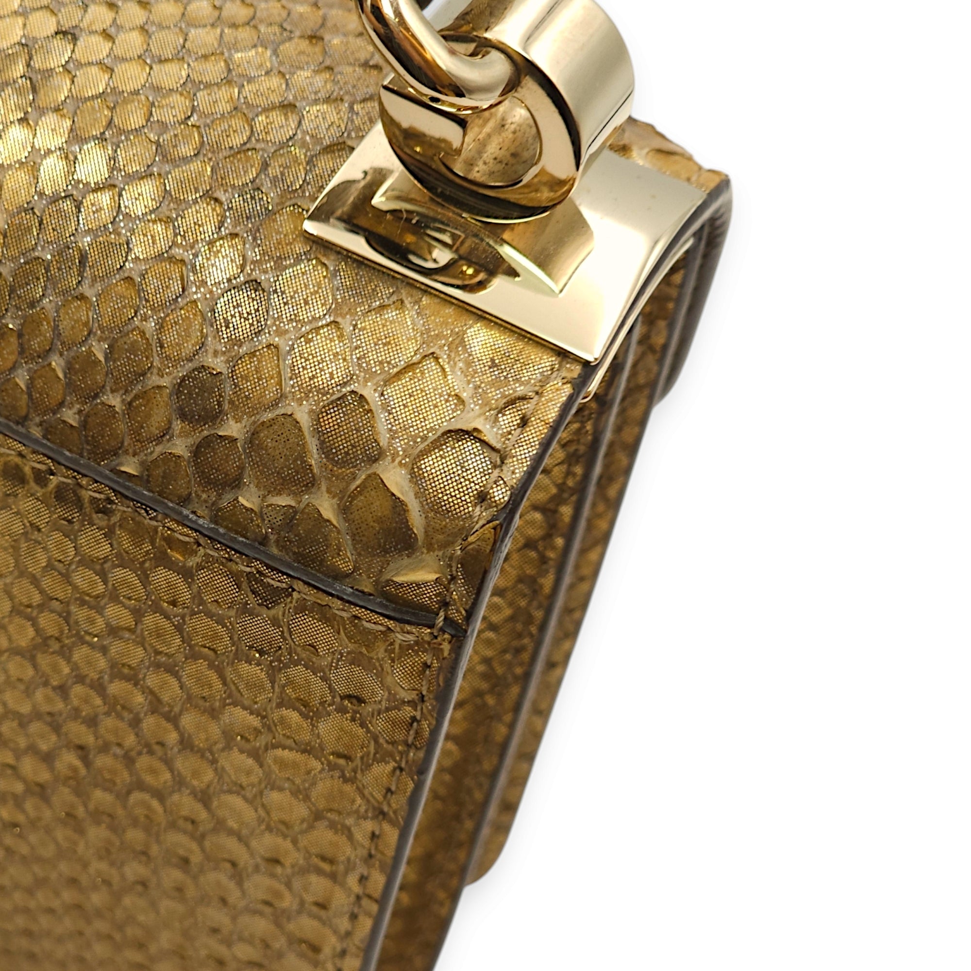 GG Gold Top Handle Bag in Python Leather, Gold hardware