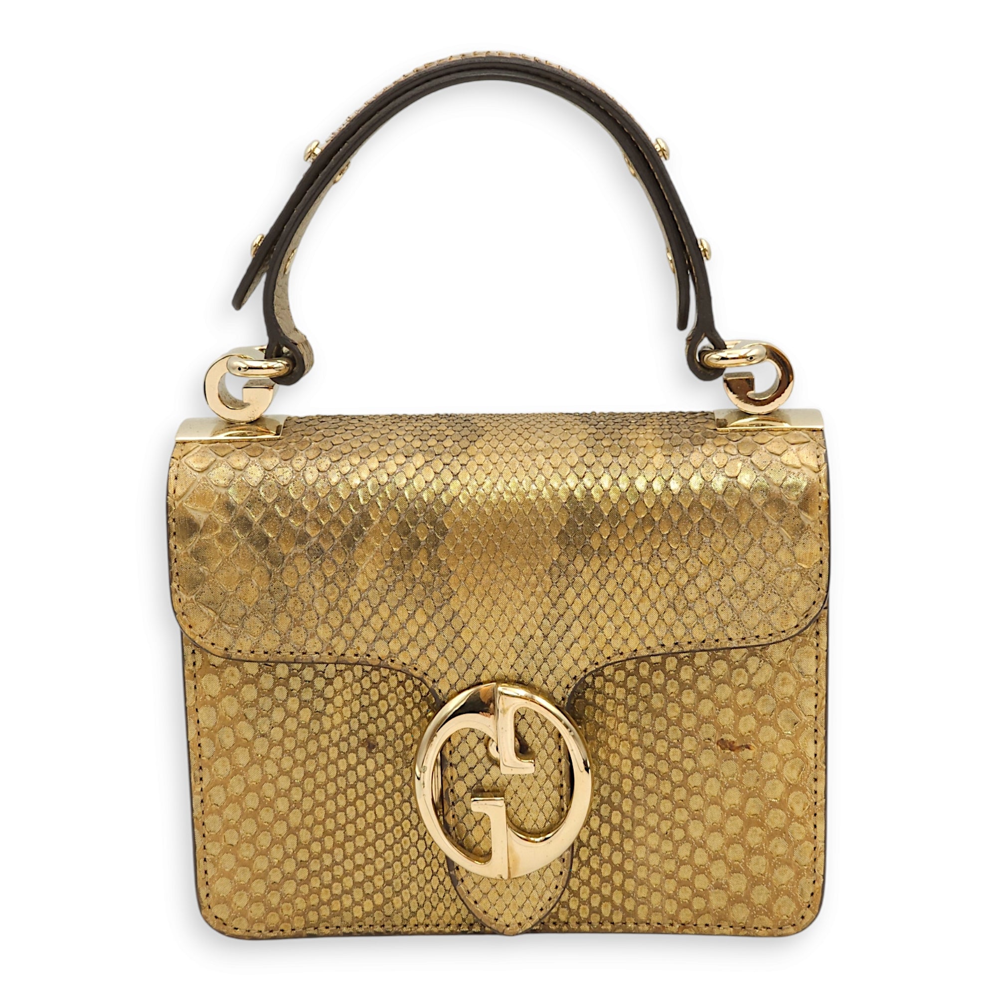 GG Gold Top Handle Bag in Python Leather, Gold hardware