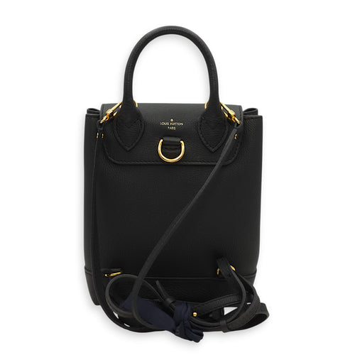 Lockme Black Backpack in Calfskin, Gold hardware