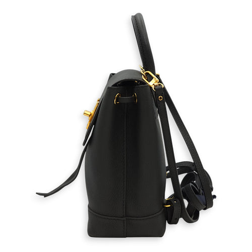 Lockme Black Backpack in Calfskin, Gold hardware